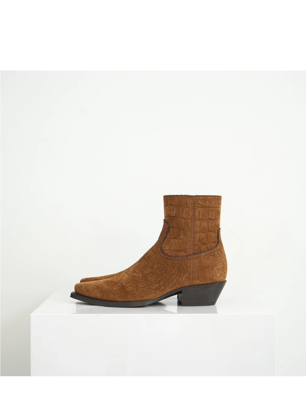 Saint Laurent Croc-Embossed Suede Ankle Boots